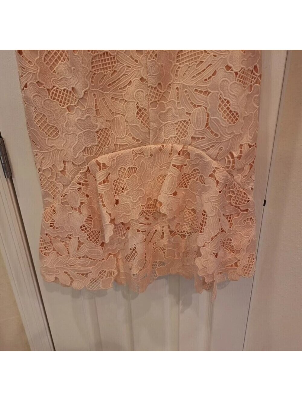 LELA ROSE~LEAF GUIPURE LACE RUFFLE SKIRT DRESS~MIDI~BLUSH~SZ 12~EUC - Picture 7 of 9